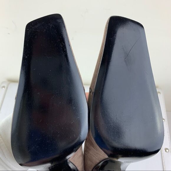 Diego Dolcini Taupe Suede Snip Toe Pumps Gold Heel - Picture 11 of 13